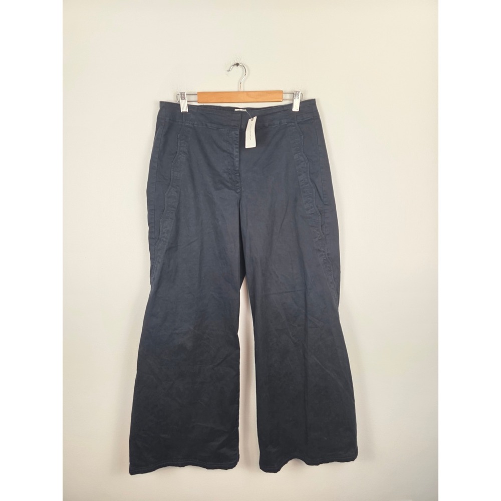 Maeve Anthropologie Black Onyx Wide Leg Scalloped Seam Pants Size 31 NEW